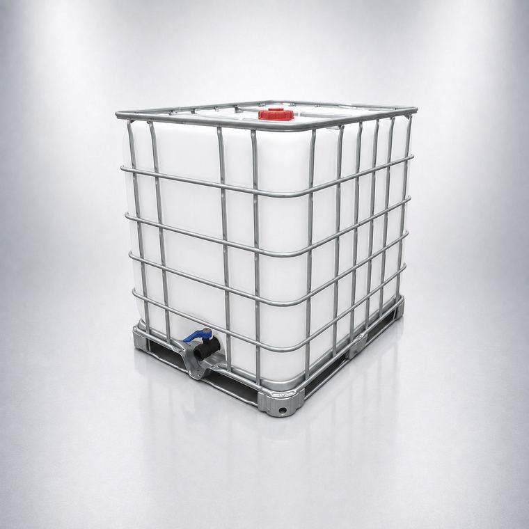 Contenedor IBC tótem de 1000 litros con jaula de acero galvanizado, uso industrial en Monterrey
