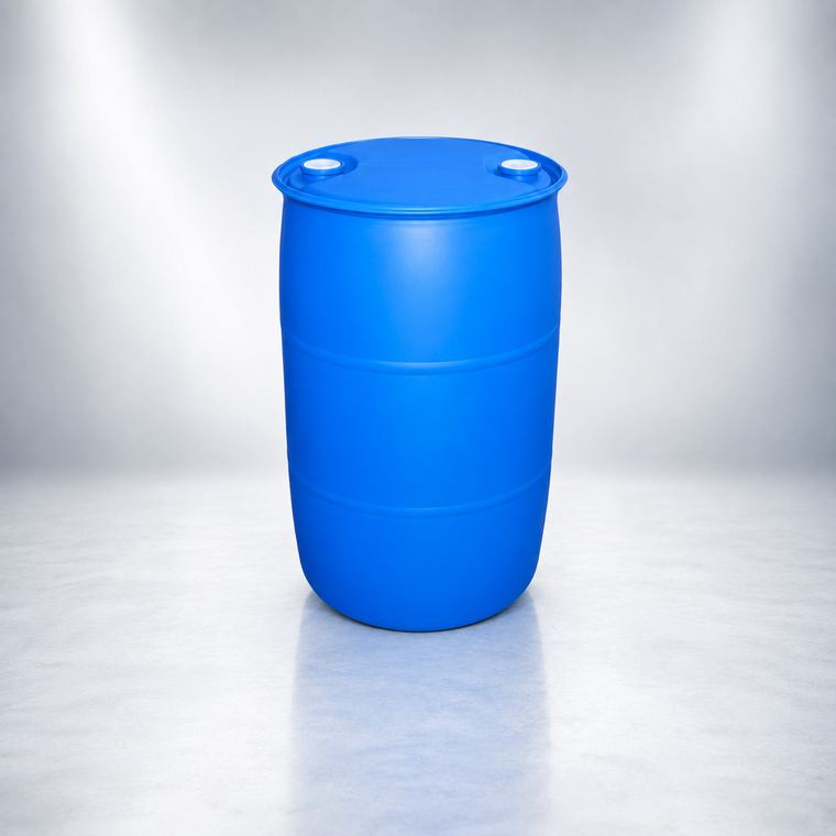 Tambor de plástico HDPE azul de 220 litros con parte superior cerrada, para uso industrial