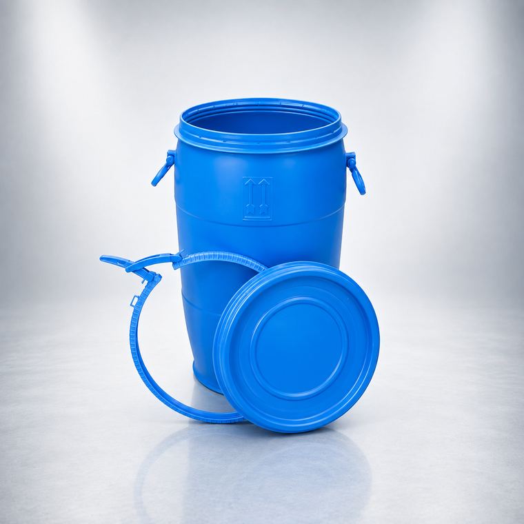Tambor de plástico HDPE compacto de 50 litros con tapa y aro, uso industrial